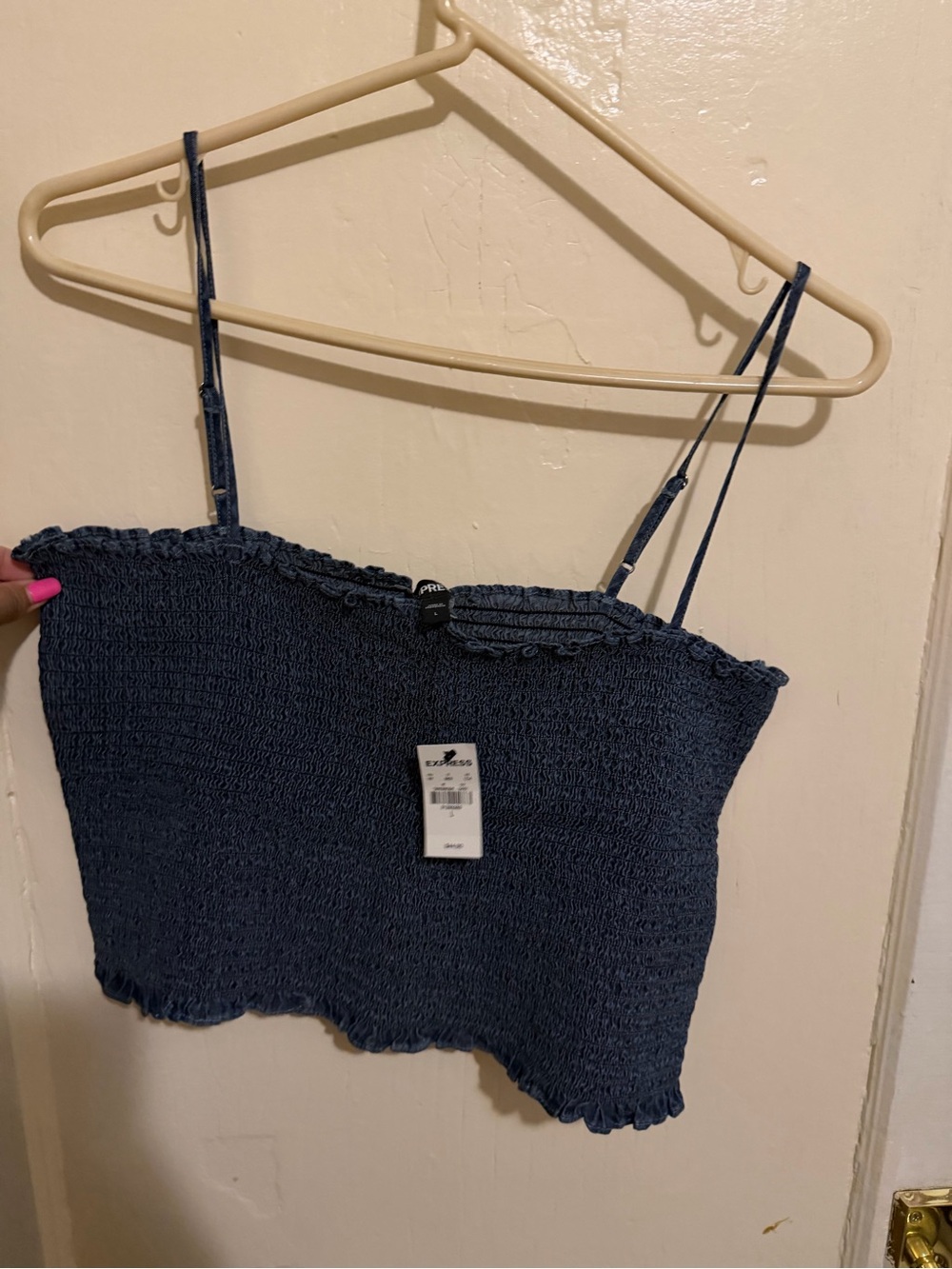 Express Navy Smocked Off-the-Shoulder Women's Sweater